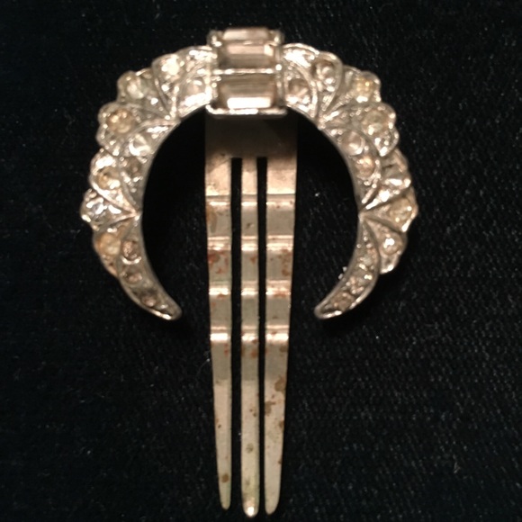 Antique 1910 diamond rhinestone hair clip - Picture 2 of 4